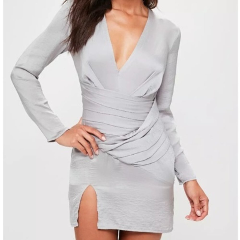 Missguided Silky Long Sleeve Panel Shift Dress